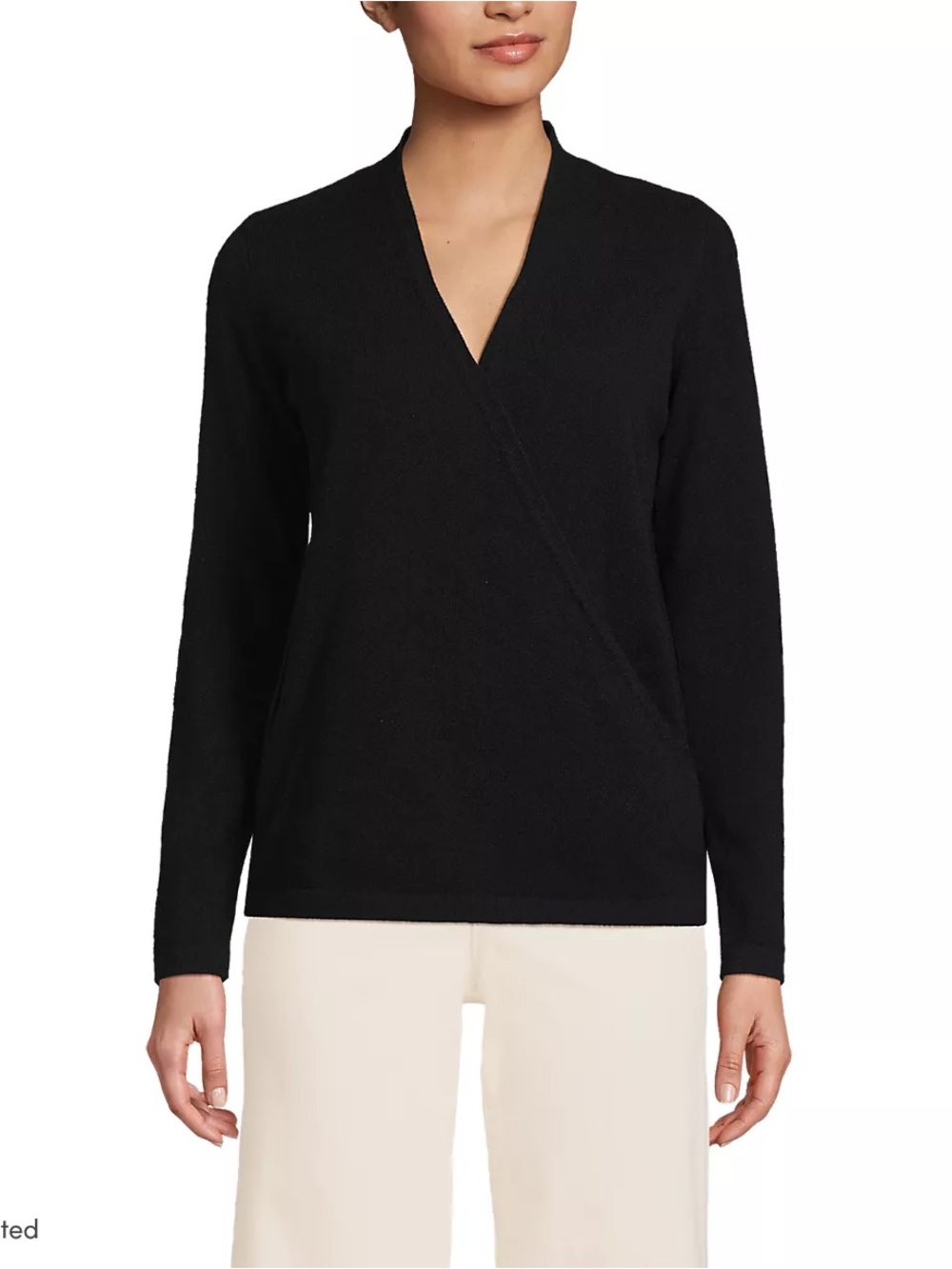 Lands end Women's Cashmere Long Sleeve Wrap Sweater in black size large